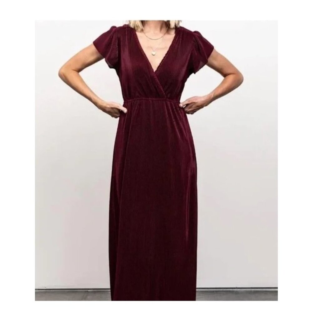 Baltic Born Athena Pleated Short Sleeve Dress in Mulberry Size Medium